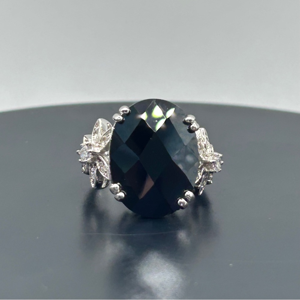 Classy 18KGE White Gold Electroplated Black CZ Stone Size 8 Ring